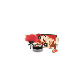 Mini Coffret poudre corporelle fraise/vin pétillant et plumeau assorti 